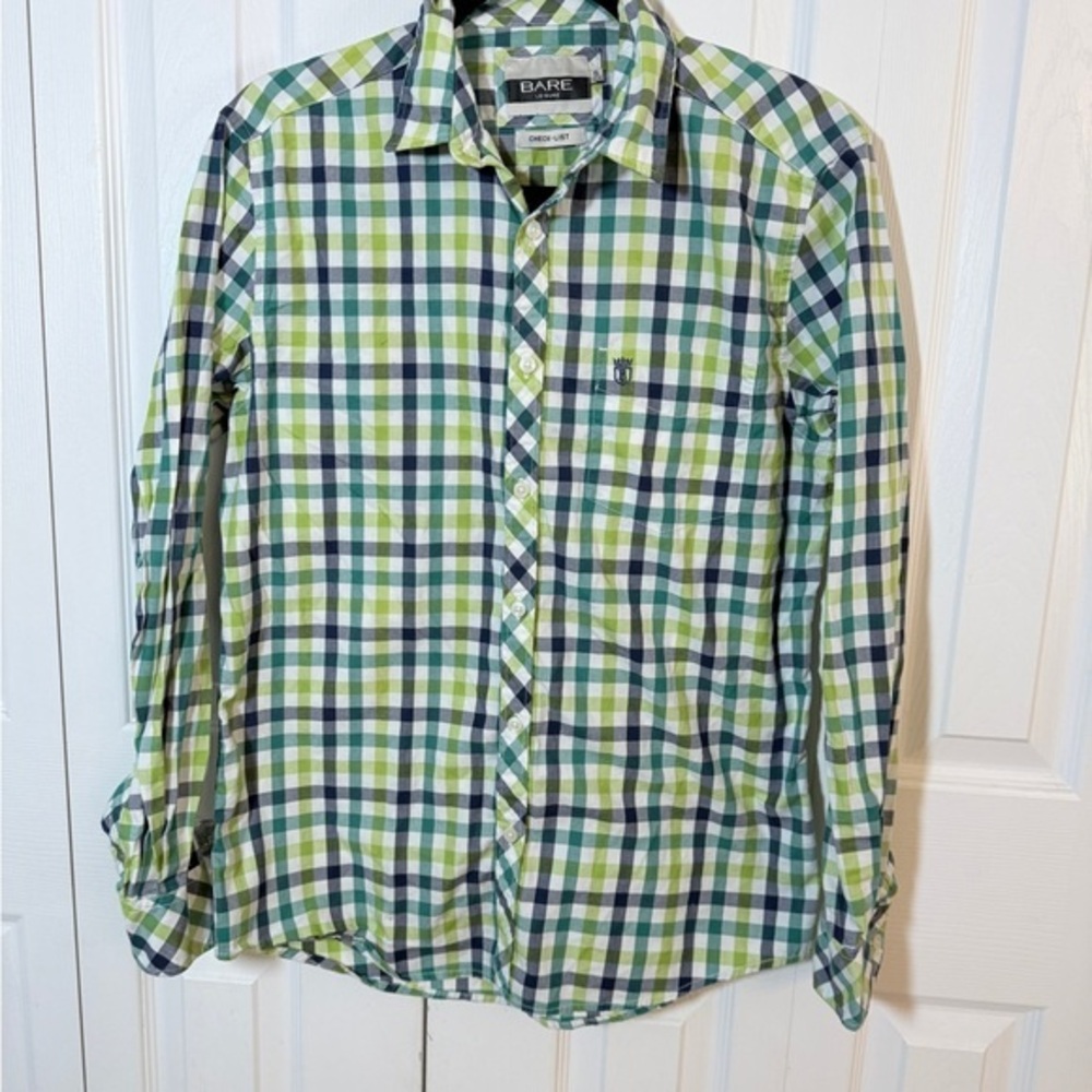 Bare Leisure Men's Casual Green Plaid Long Sleeve Sz Small Shirt CM